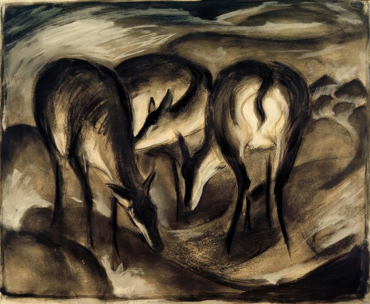 Hjort ved kilden (tre hjort) av Franz Marc