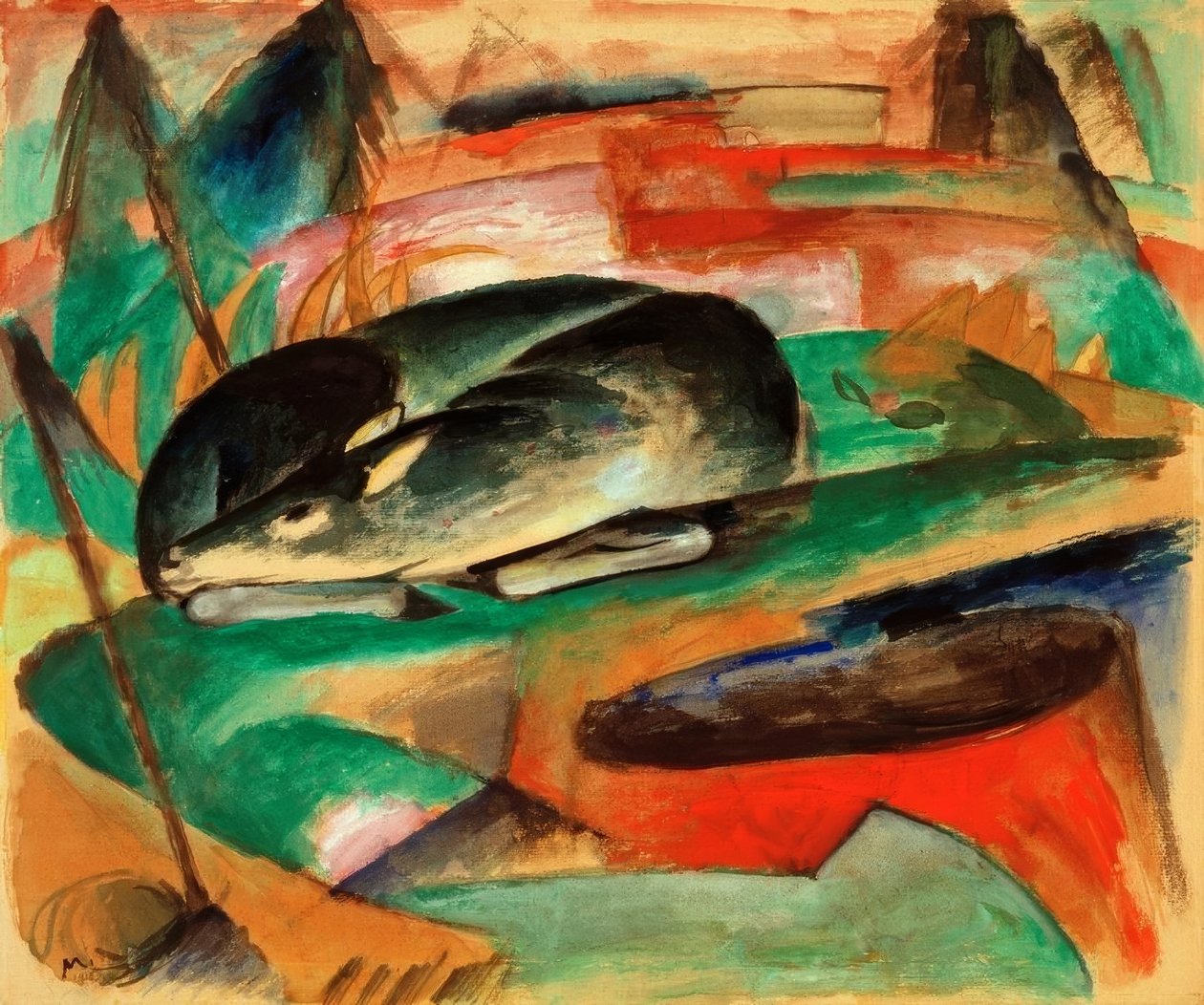 Sovende hjort av Franz Marc