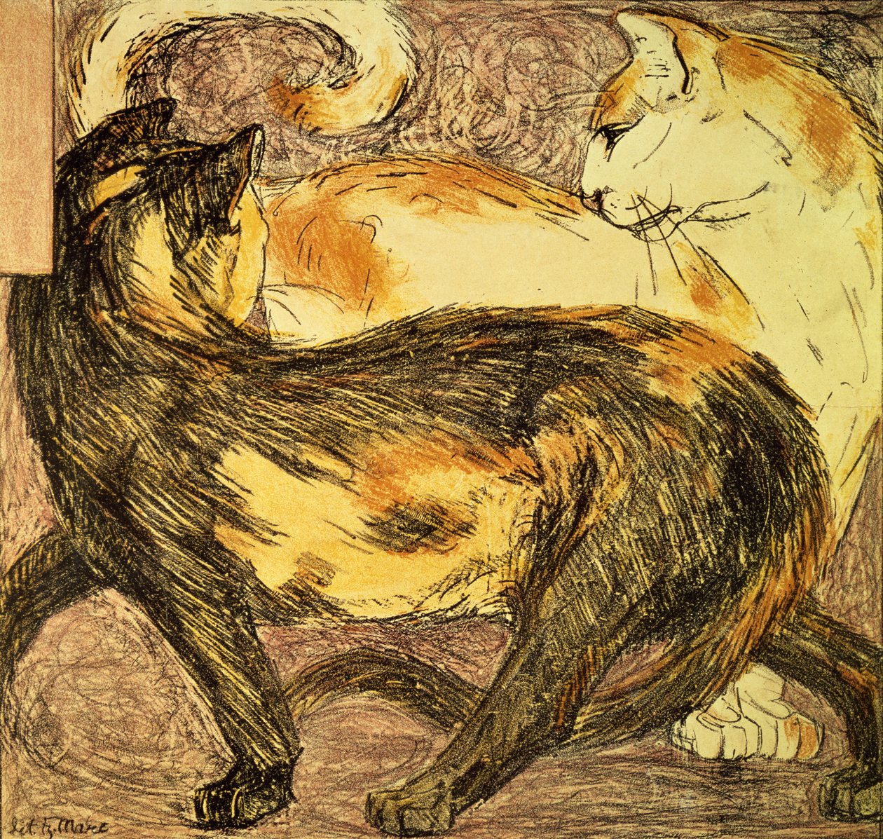 To katter (skisse) av Franz Marc