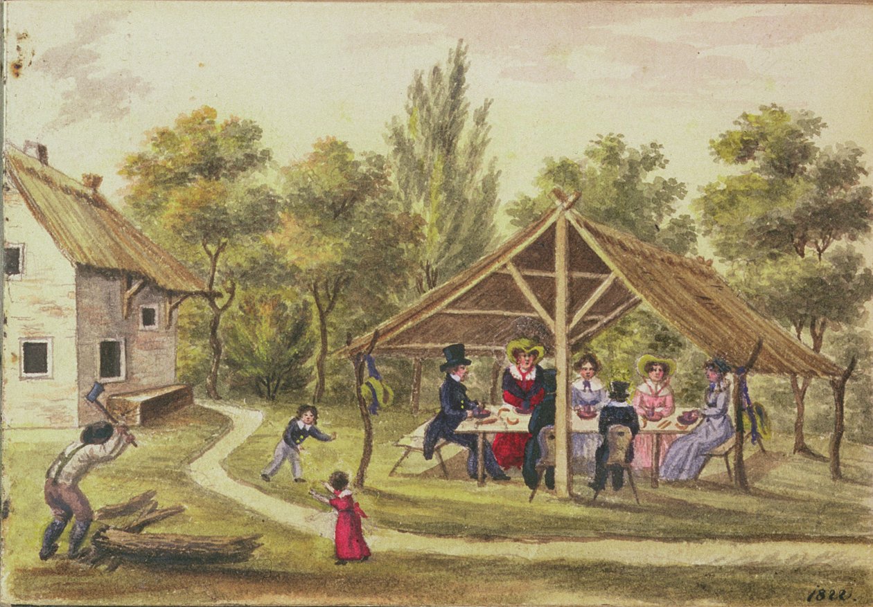 Ettermiddagste på en taverna fra journalen til Carl Baumann skrevet 1813-25, 1822 av Franz Paumgarrten