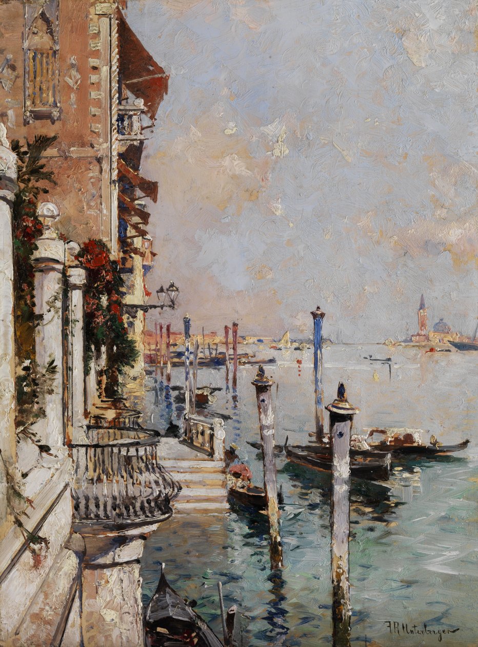 Venezia, utsikt fra kanalen over Canal Grande mot kirken San Giorgio av Franz Richard Unterberger