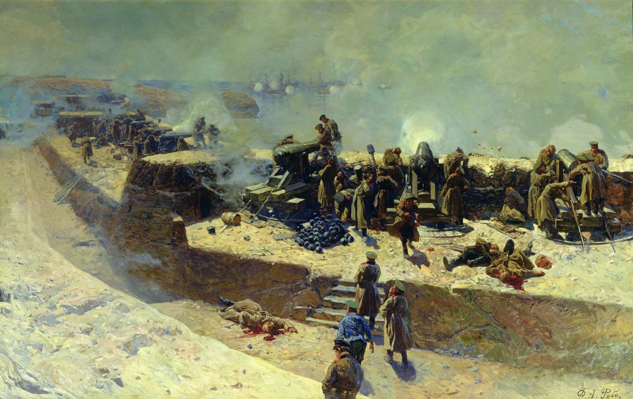 Alexanderbatteriet angriper den engelsk-franske flåten 5. oktober 1854, 1905 av Franz Roubaud