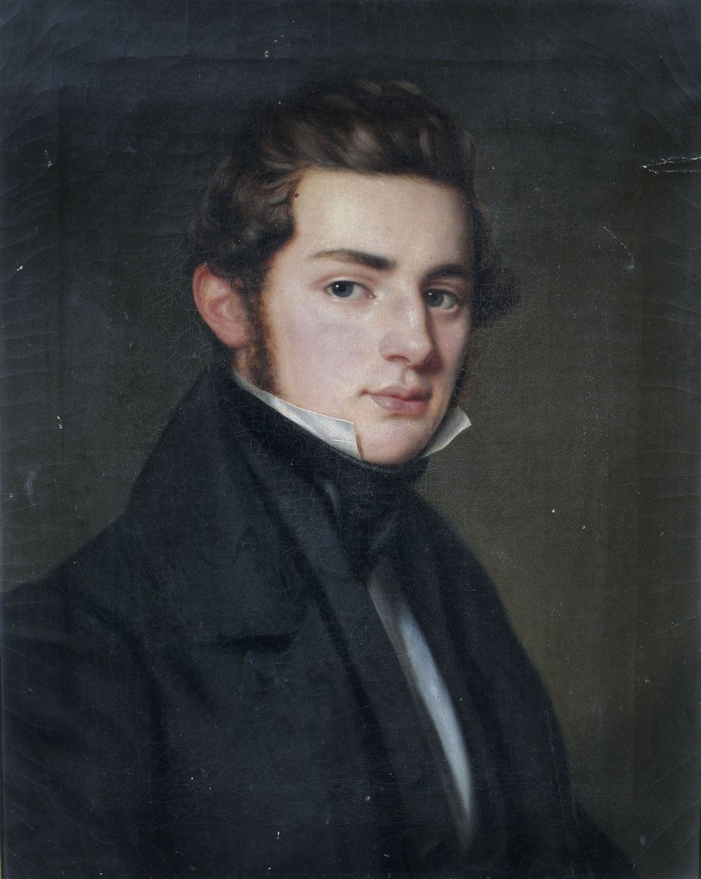 Portrett av en ung herre i en svart kjole i trekvart utsikt til høyre. av Franz Seraph Stirnbrand