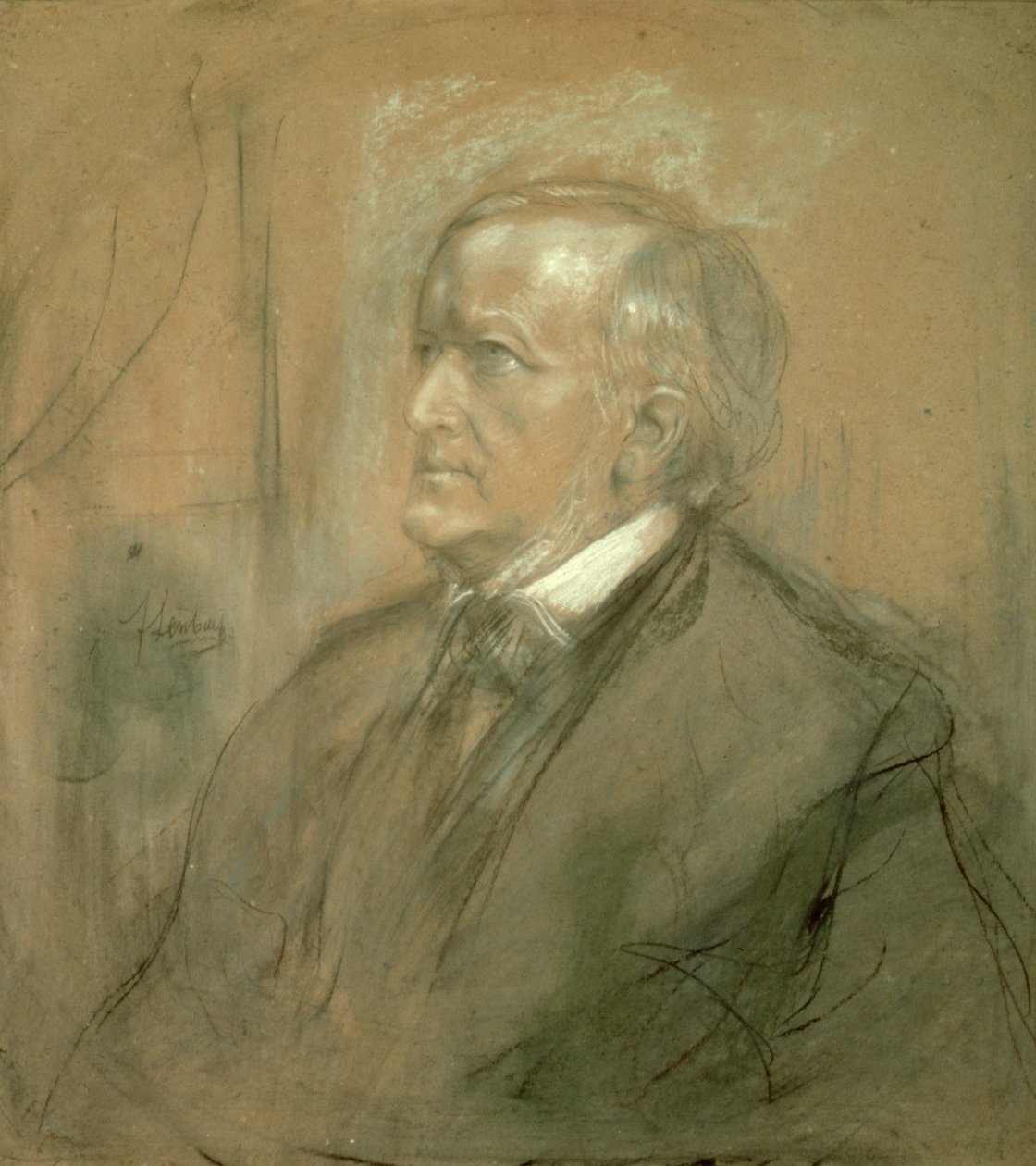 Portrett av Richard Wagner (1813-83) 1868 (blyant og kull forhøyet med hvitt) (se også 41968) av Franz Seraph von Lenbach