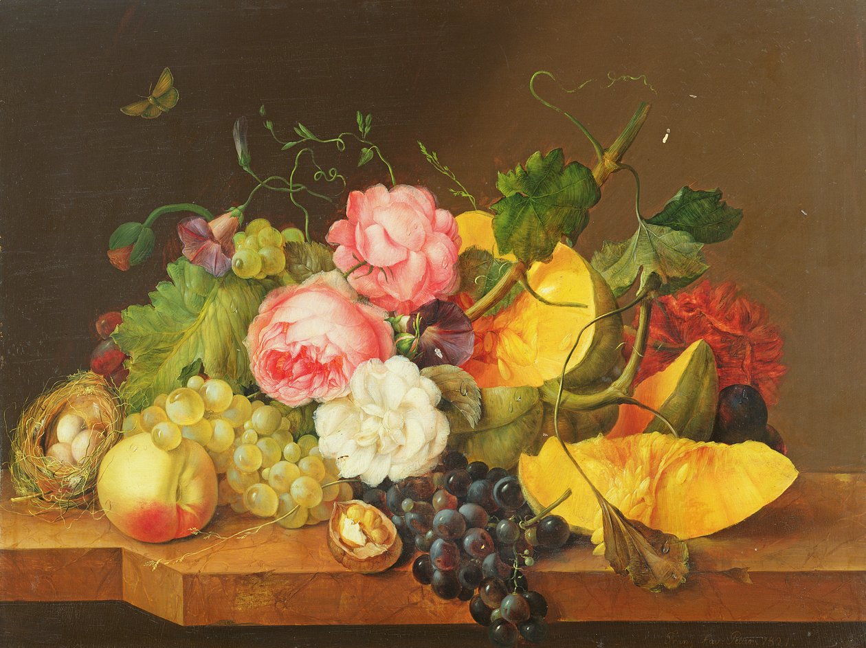 Stilleben med blomster og frukt, 1821 av Franz Xavier Petter