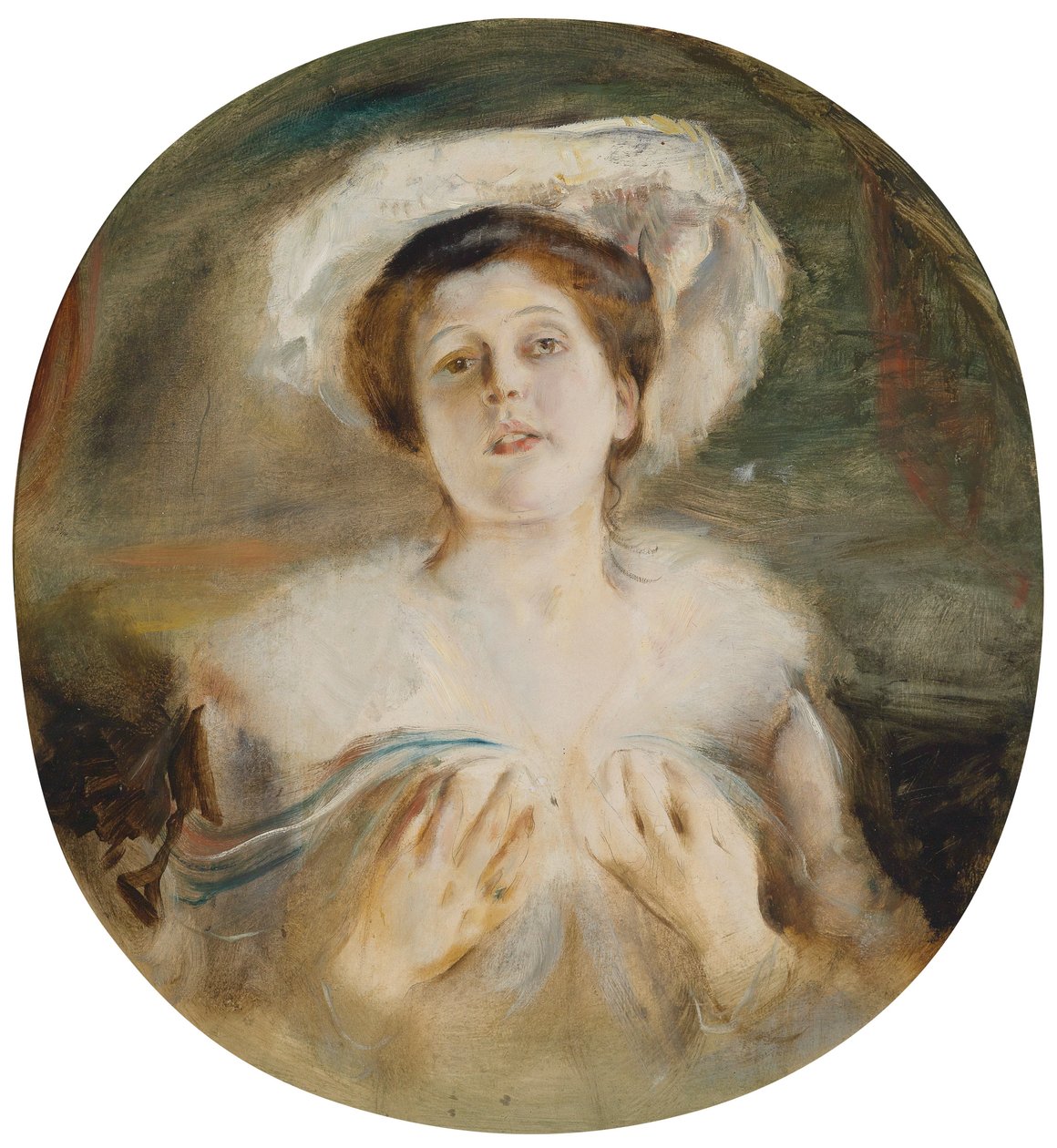 Portrett av en dame med en hvit hatt av Franz Seraph von Lenbach