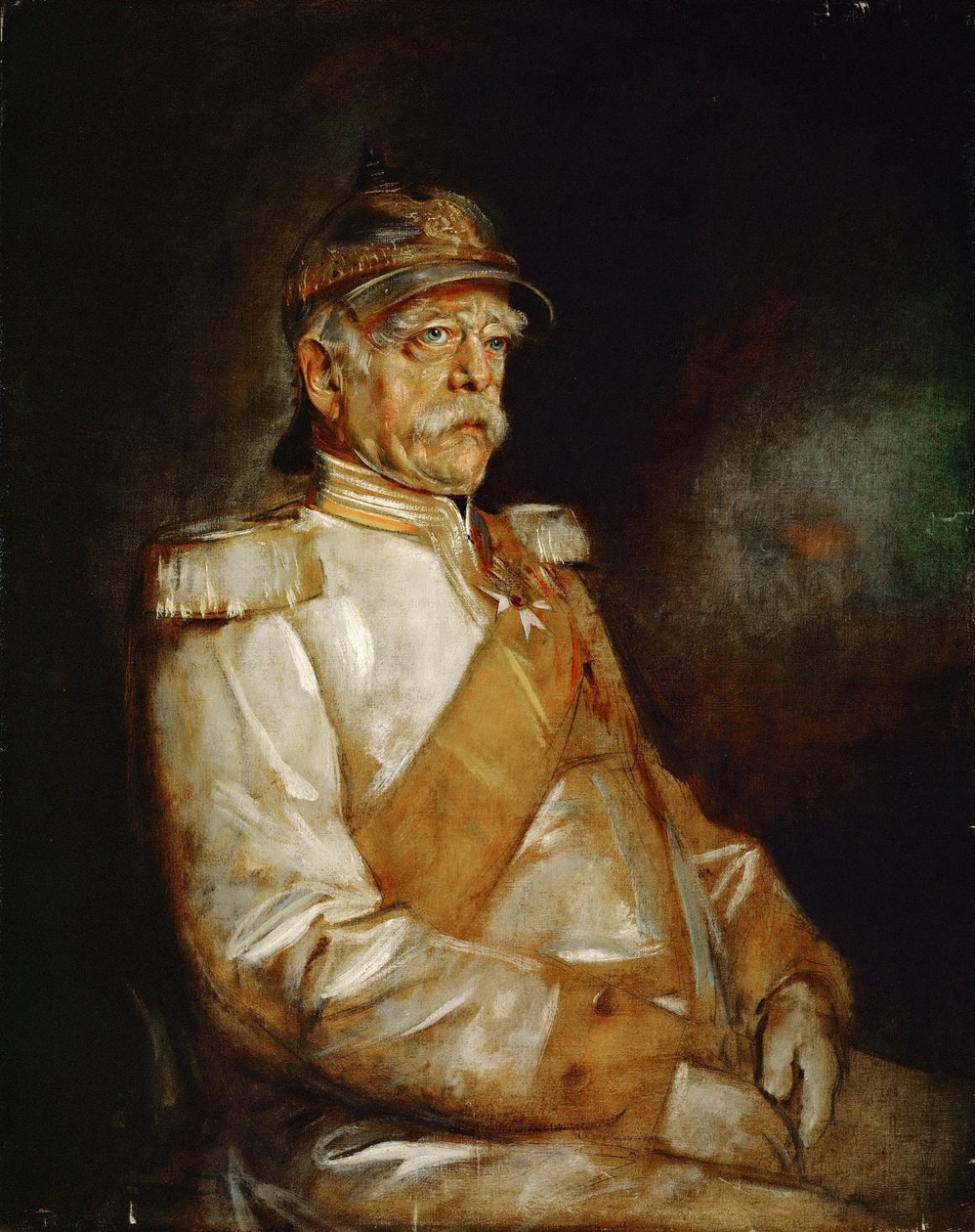 Kansler Otto von Bismarck i uniform med prøyssisk hjelm av Franz von Lenbach