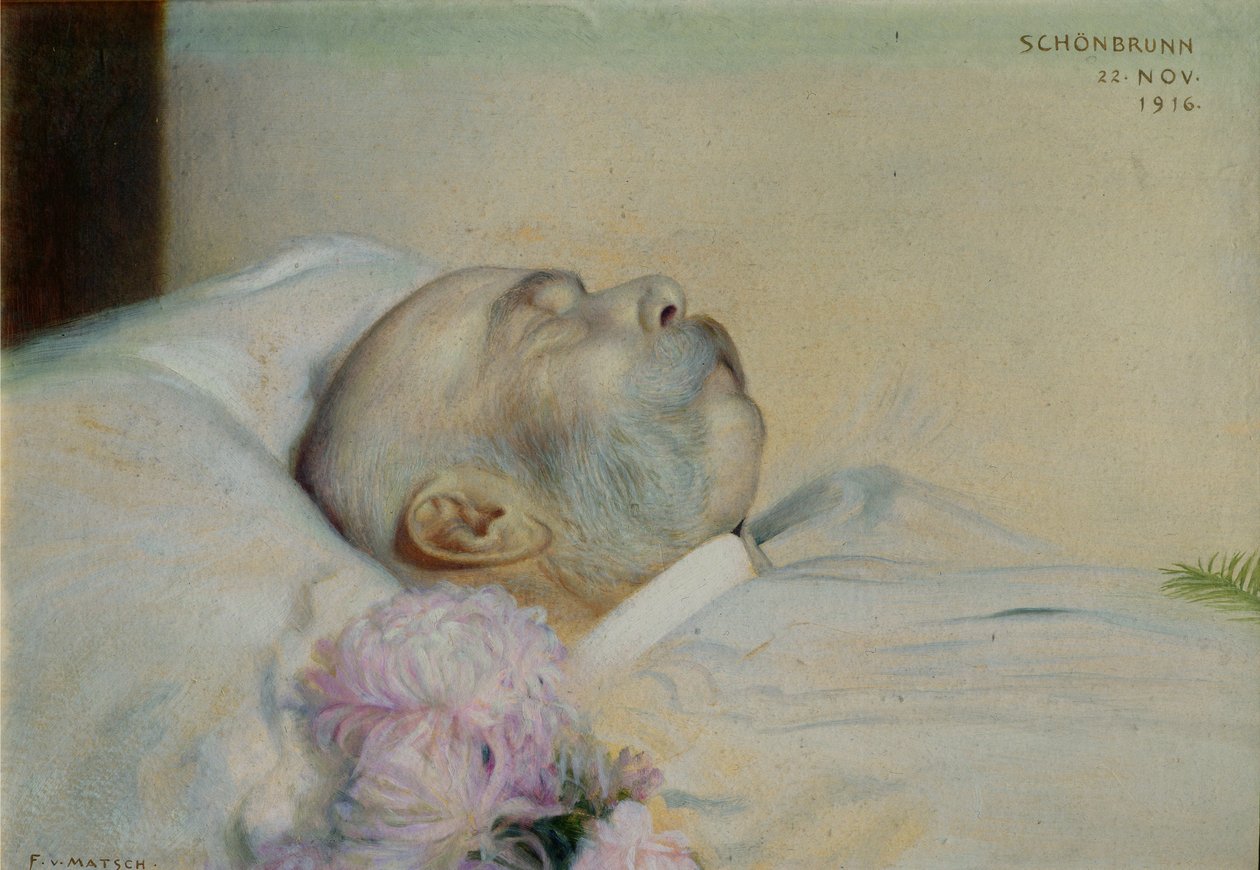 Keiser Franz Joseph I av Østerrike (1830-1916) på sitt dødsleie, 1916 av Franz von Matsch