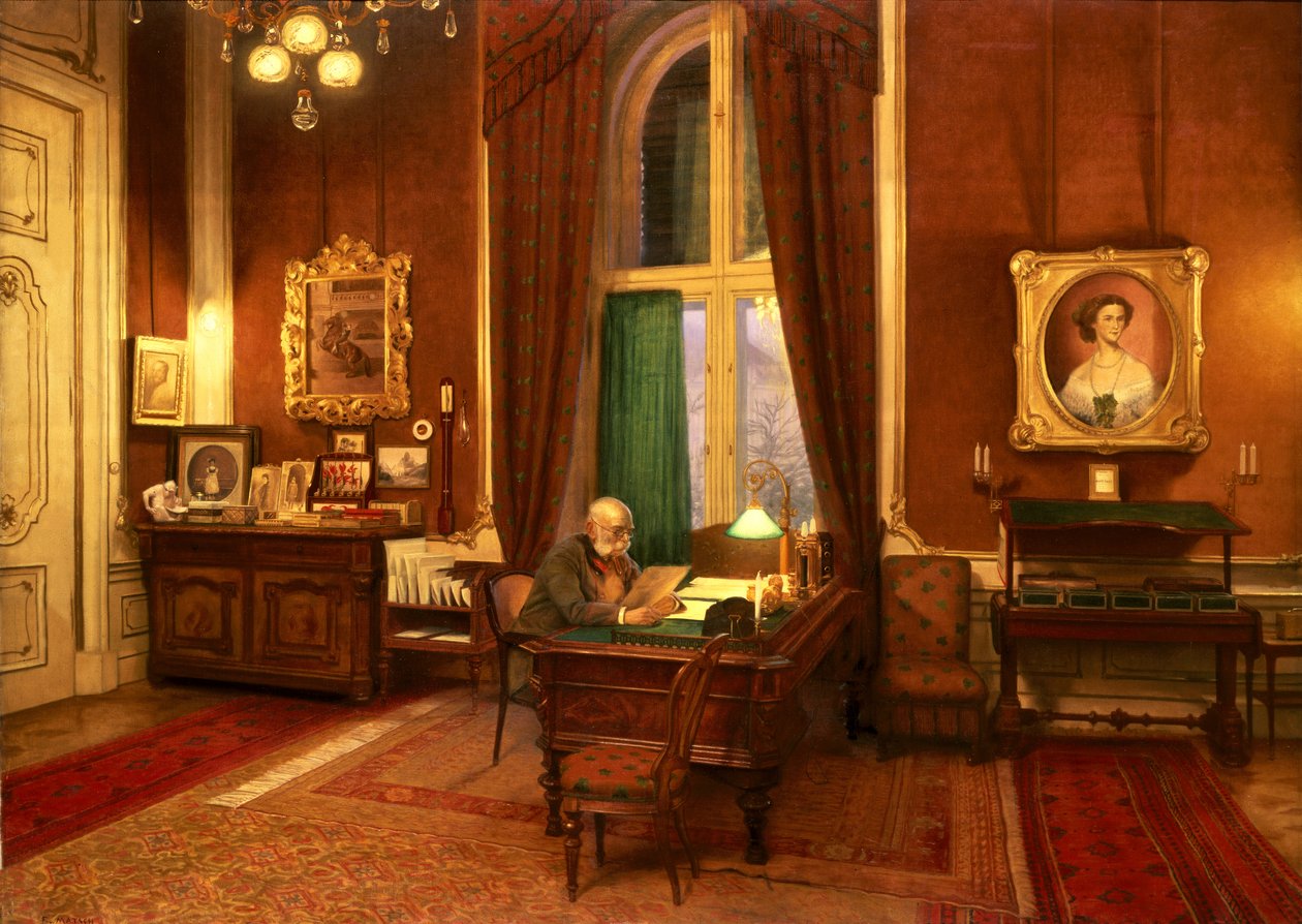 Keiser Franz Joseph I av Østerrike i sitt studie ved Schloss Schonbrunn av Franz von Matsch
