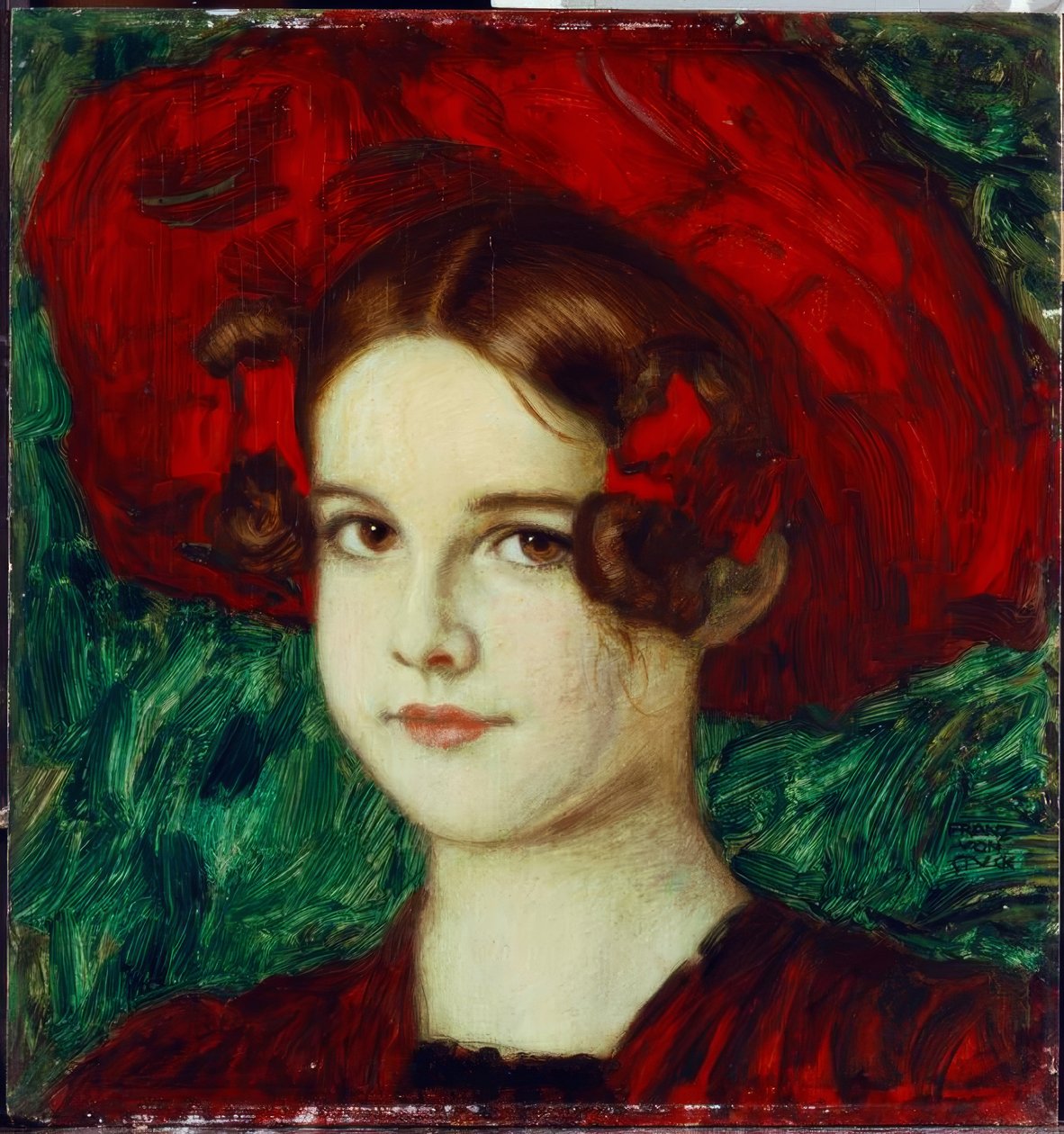 Franz v. Fast, Mary med en rød hatt / maleri, rundt 1902 av Franz von Stuck