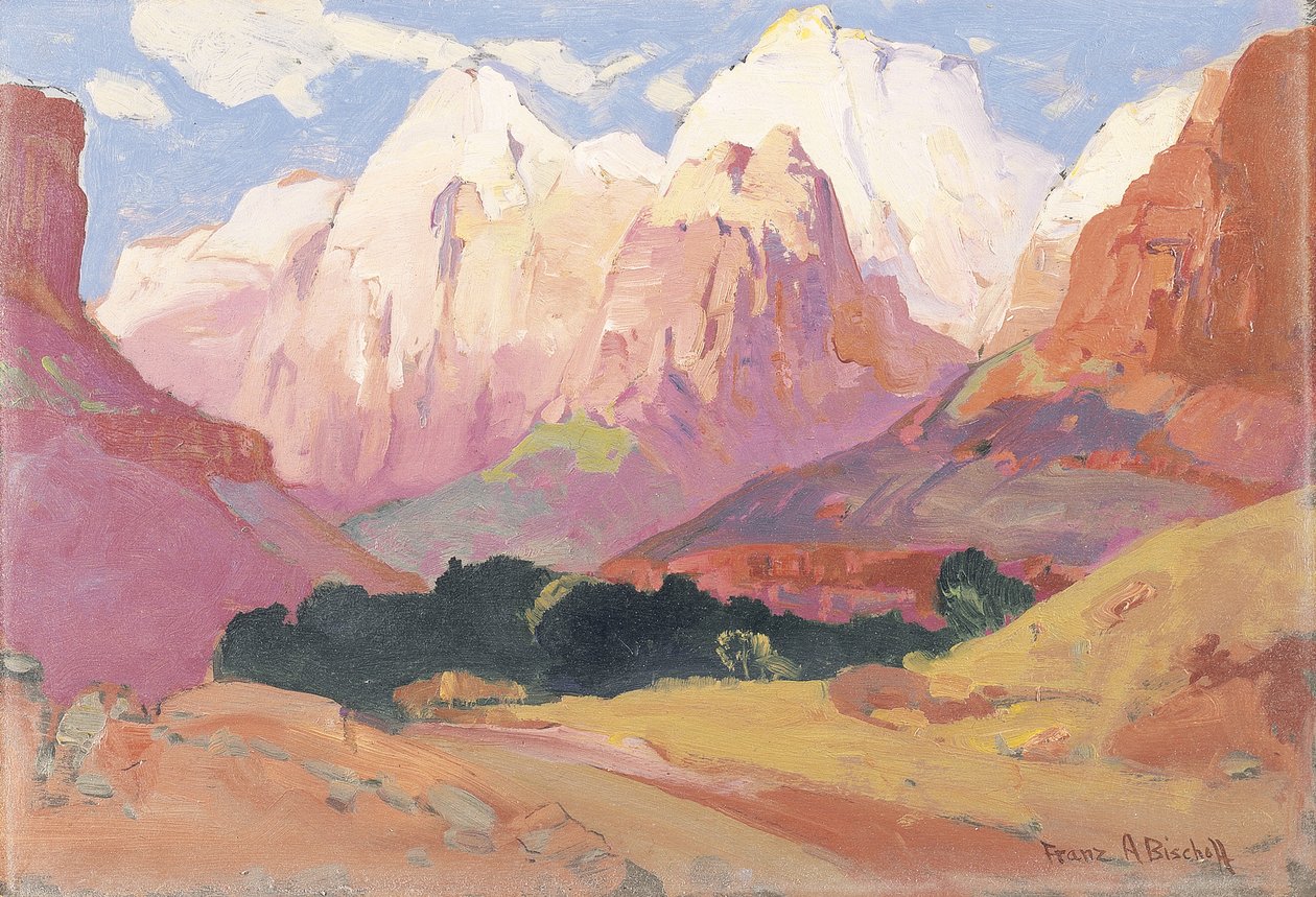 Grand Tetons (olje om bord) av Franz A. Bischoff