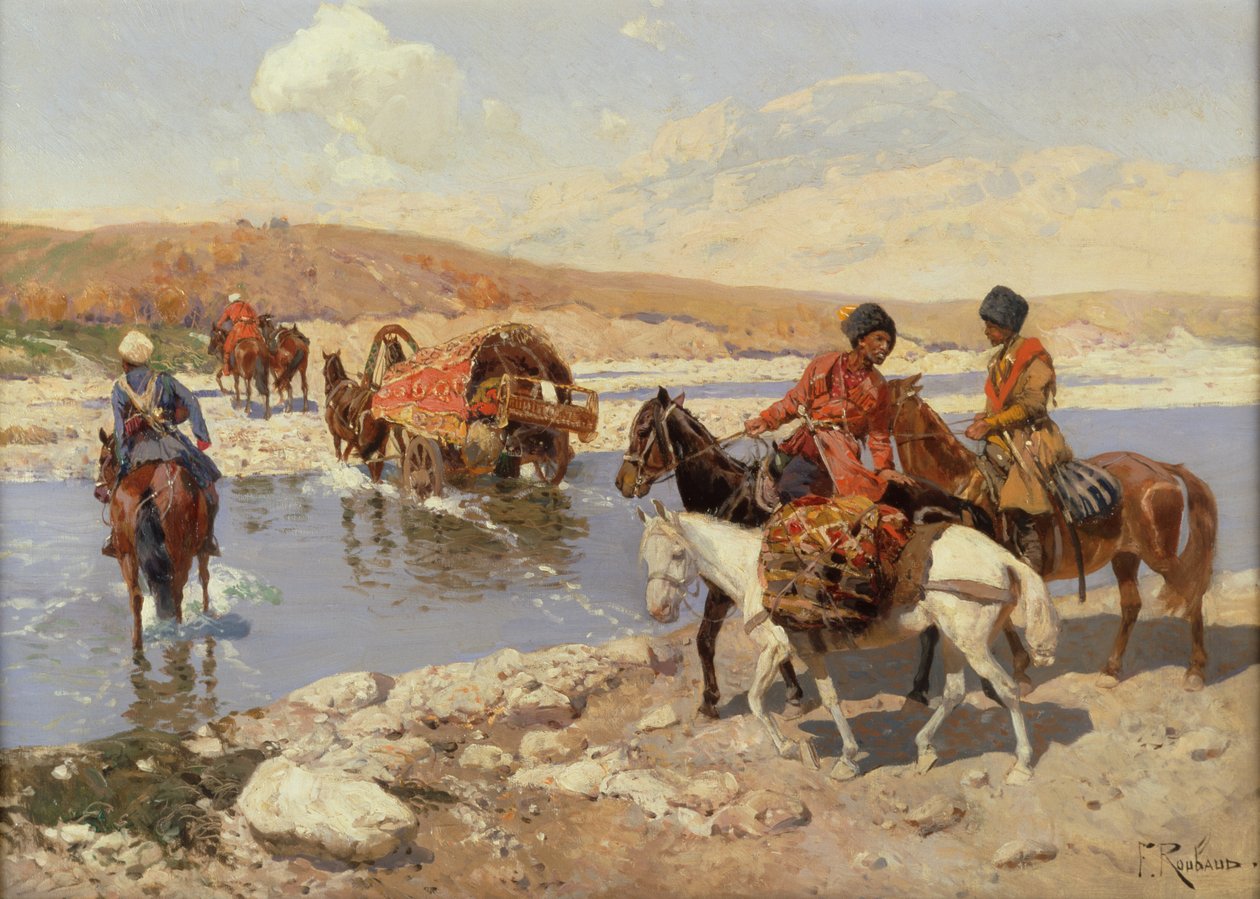 Kryssing av elven (olje på lerret) av Franz Alekseevich Roubaud