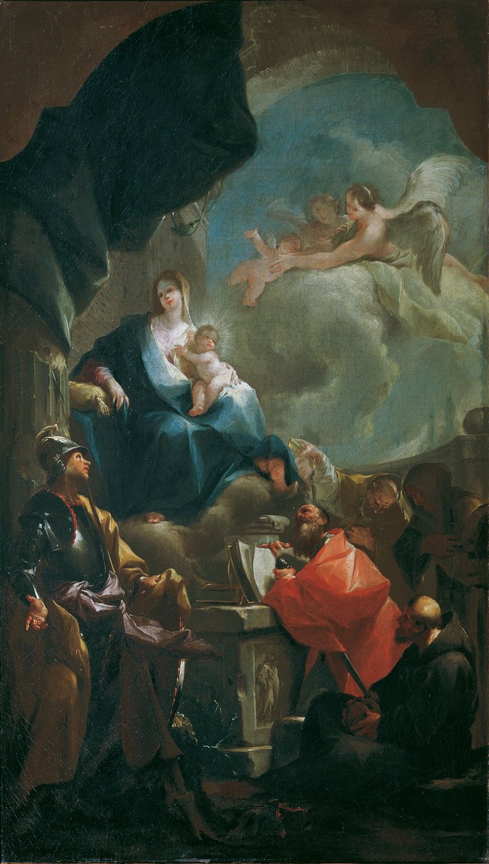 Madonna og Child tronet, tilbedt av helgener av Franz Anton Palko