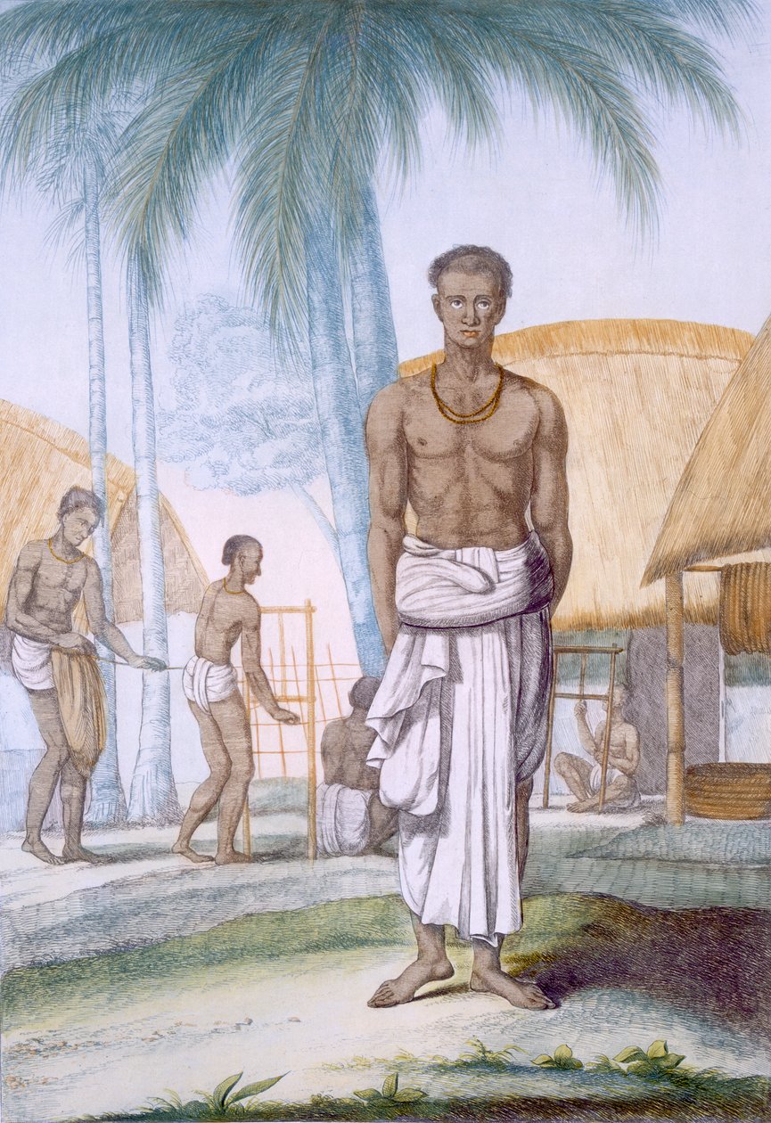 Rope Maker, fra 'The Hindus, or the Description of their Manners, Costumes and Ceremonies', ca. 1808-12 (farget etsning) av Franz Balthazar Solvyns