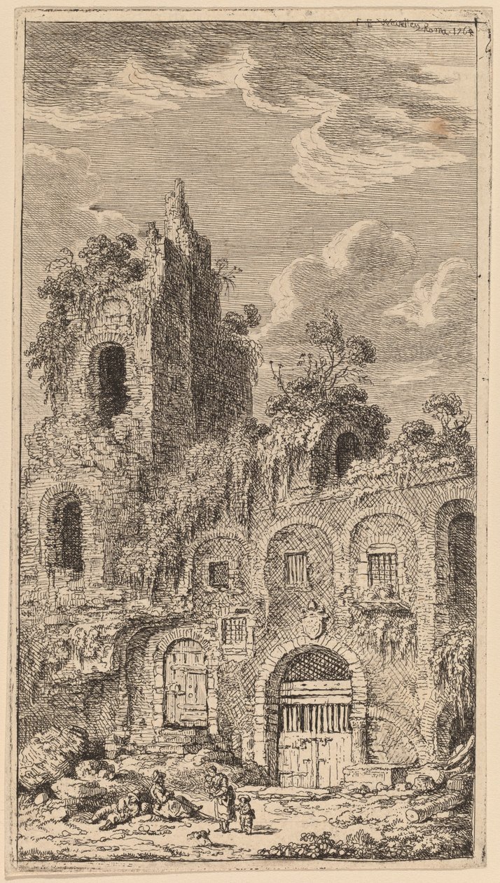 Fragment av den gamle bymuren ved San Giovanni Laterano av Franz Edmund Weirotter