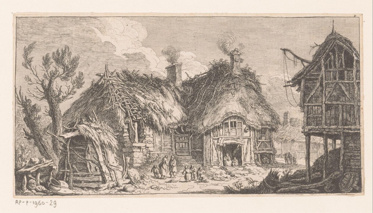 Kvinner og barn på en gård Suite de paysages (serietittel) av Franz Edmund Weirotter