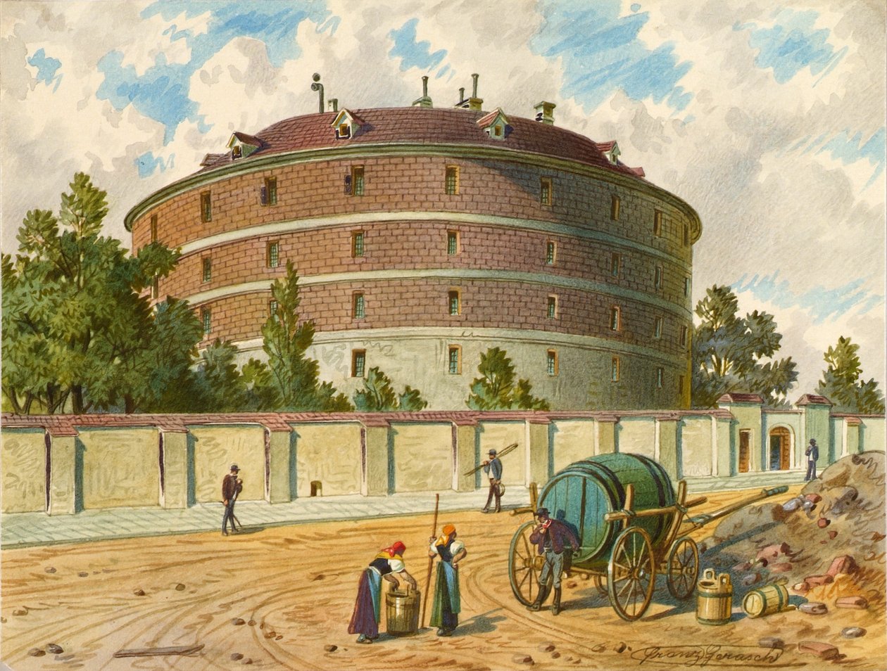 Det gamle galehuset i Wien (Narrenturm), kalt "Kaiser Joseph Gugelhupf". av Franz Gerasch