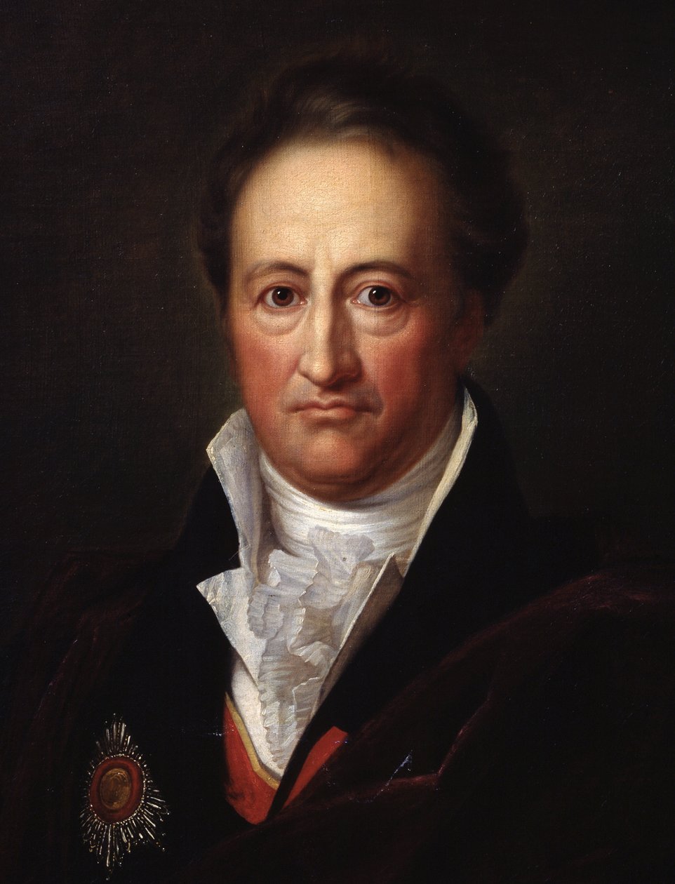 detalj de: Portrett av forfatteren Johann Wolfgang von Goethe (1749-1832) (Portrett av forfatteren JW von Goethe). Maleri av Gerhard von Kugelgen (1772-1820), olje på lerret av Franz Gerhard von Kugelgen