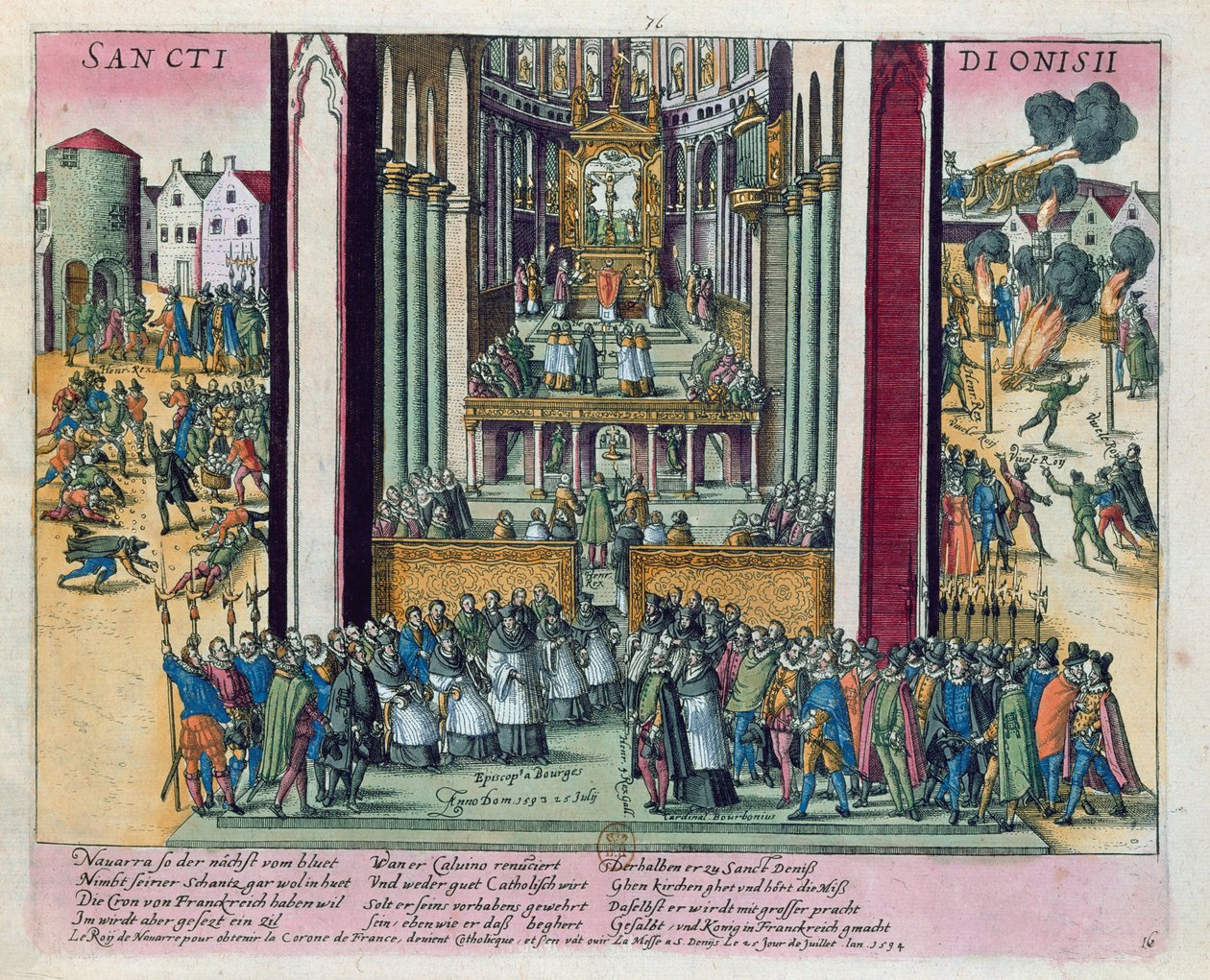 Abjuration av Henri IV og konvertering til katolisisme ved St. Denis 15. juli 1593 av Franz Hogenberg