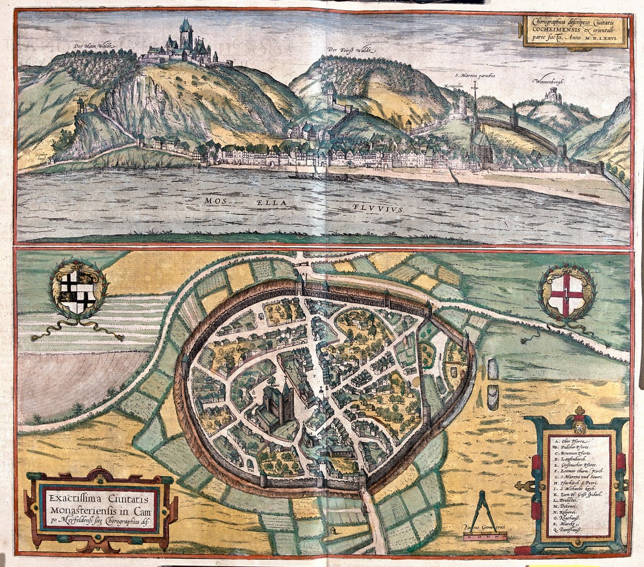 Nøyaktig illustrasjon av byen Munstermaifeld i Maifeld, Tyskland av Franz Hogenberg