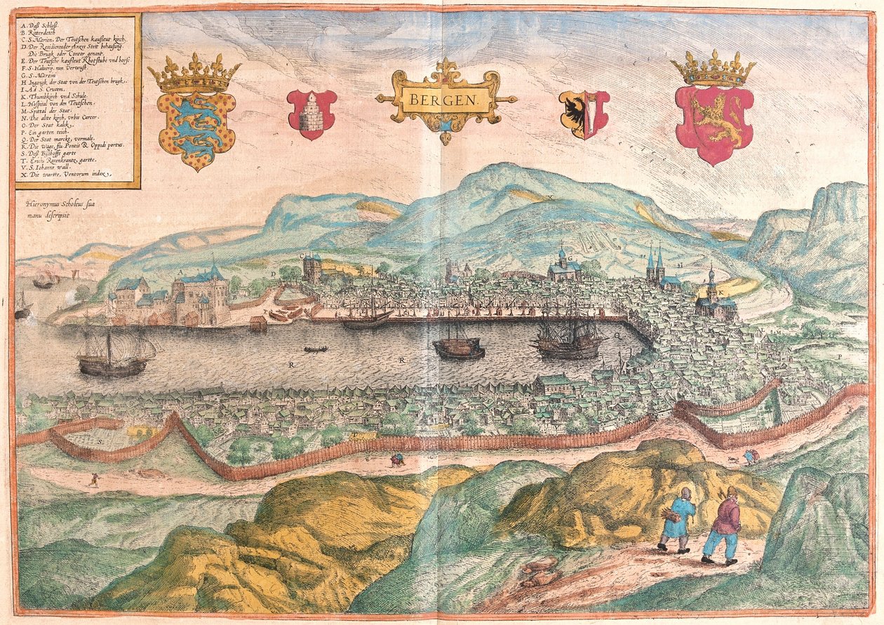 Bergen, Norge (gravering av Franz Hogenberg