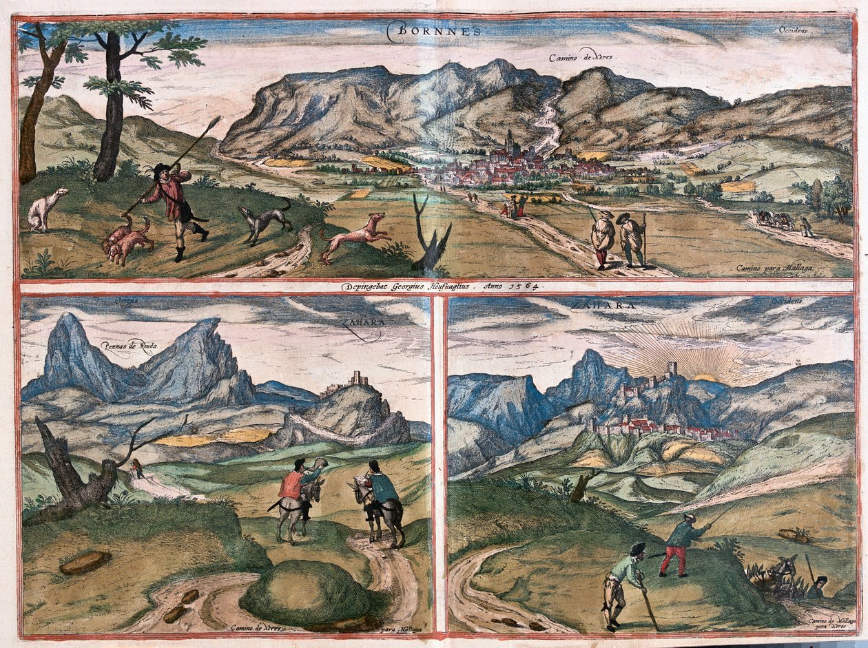 Bornos og Zahara de la Sierra, Spania (gravering av Franz Hogenberg