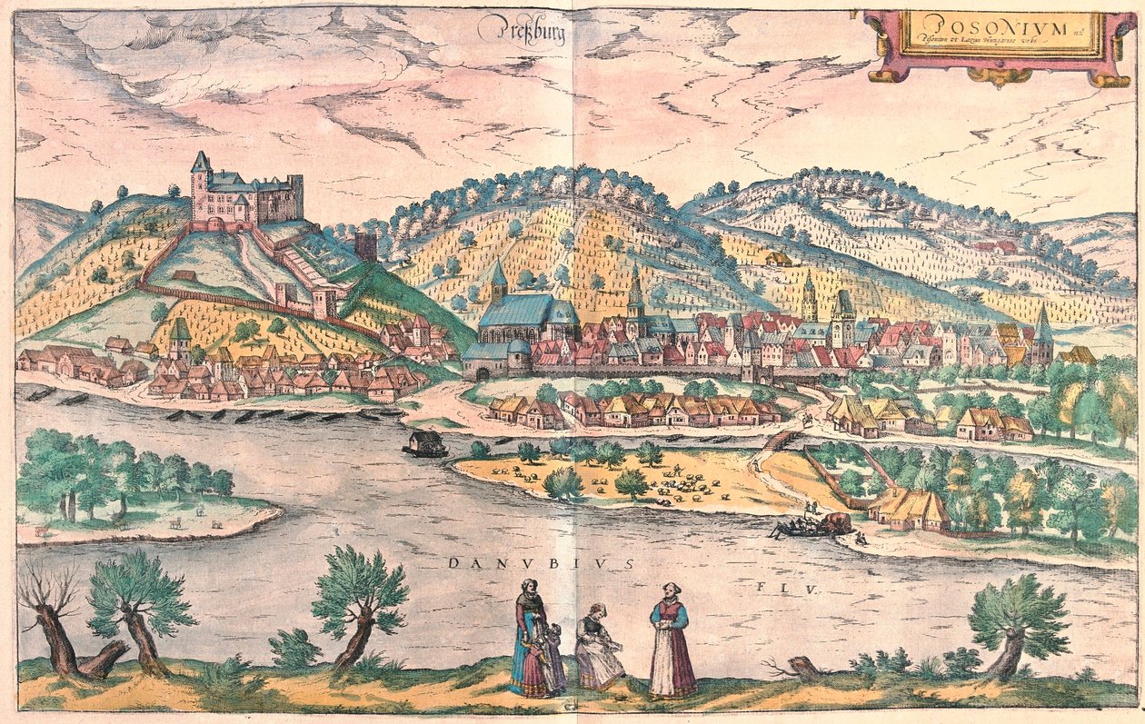 Bratislava = Presbourg, Slovakia (gravering av Franz Hogenberg
