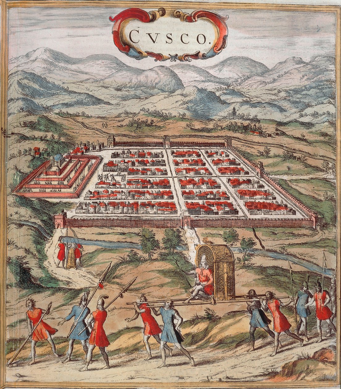 Cuzco, hovedsenteret for inka-sivilisasjonen (dagens Peru) bilde fra "Civitatis Orbis Terranum" av Braun og Hogenberg av Franz Hogenberg
