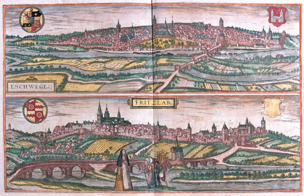 Eschwege og Fritzlar, Tyskland (gravering av Franz Hogenberg