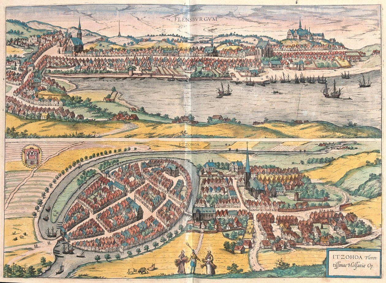 Flensburg og Itzehoe, Tyskland (gravering av Franz Hogenberg