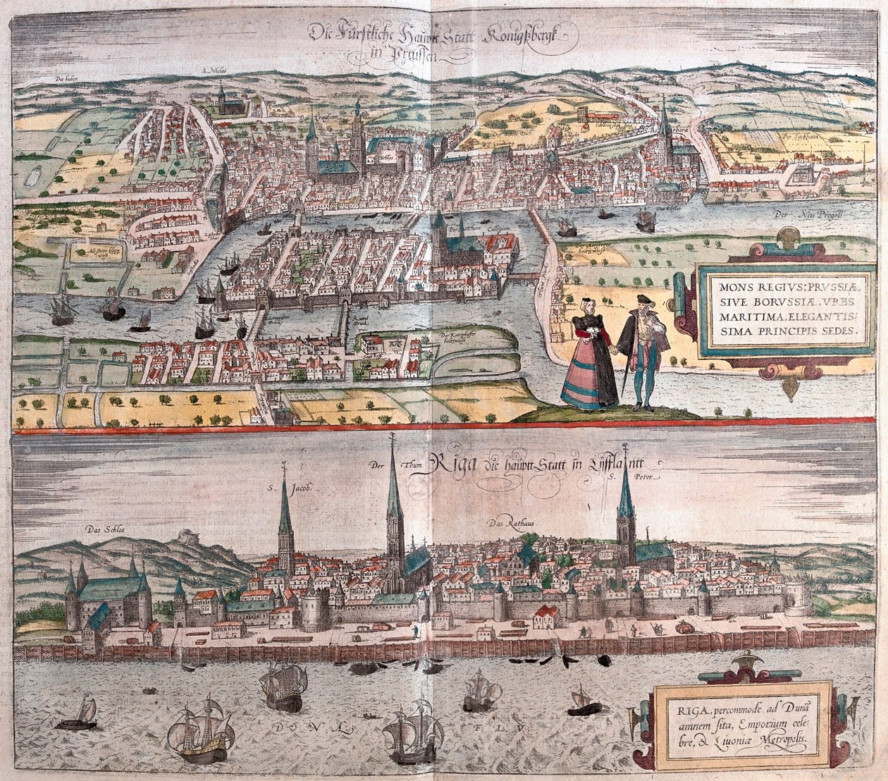 Kaliningrad, Russland - Riga, Latvia (gravering av Franz Hogenberg