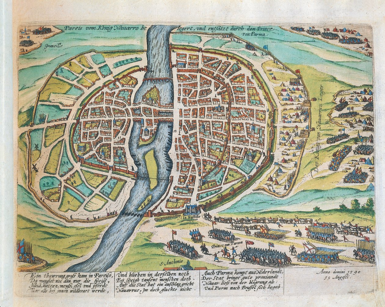 Kong Henry av Navarra som beleirer Paris, august 1590, av Franz Hogenberg, gravering av Franz Hogenberg