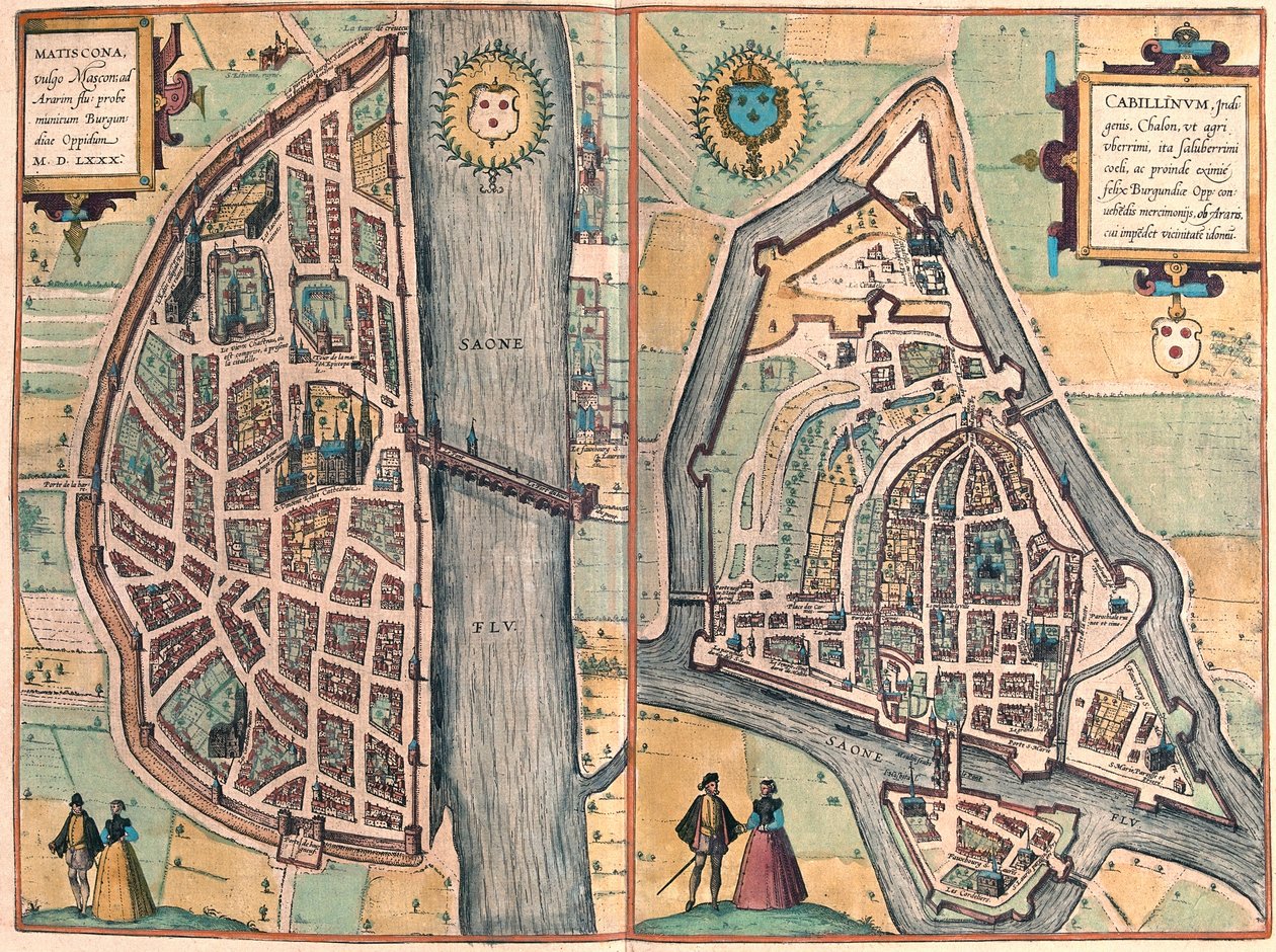 Macon - Chalons sur Saone, Frankrike (gravering av Franz Hogenberg