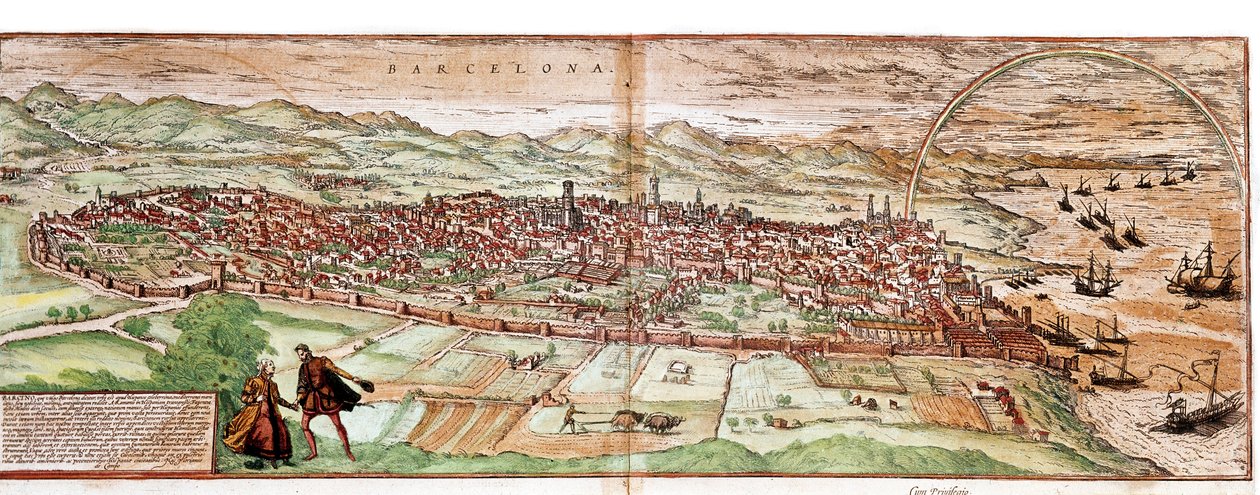 Kart over Barcelona - Spania (gravering av Franz Hogenberg