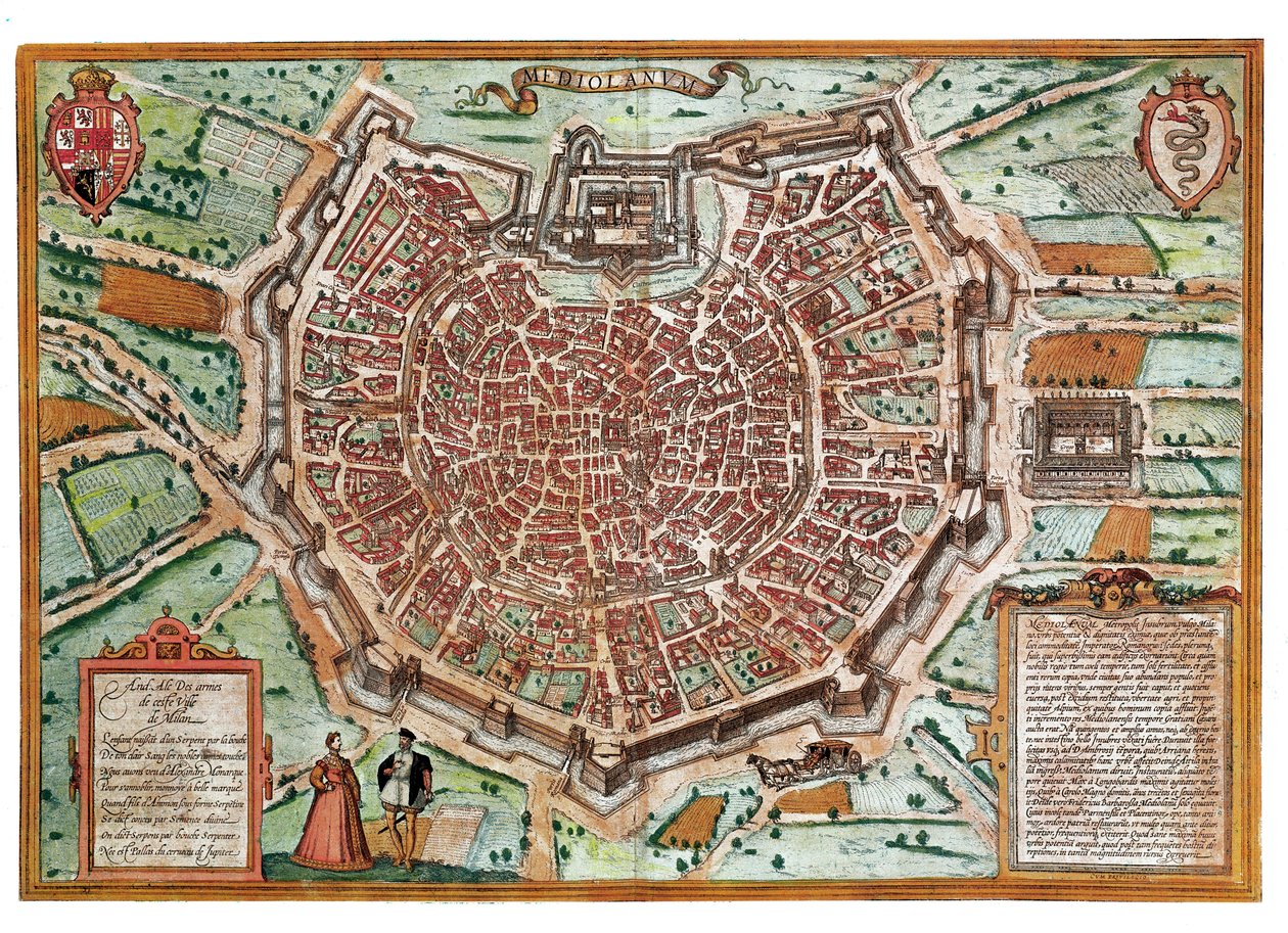 Kart over Milano (gravering av Franz Hogenberg
