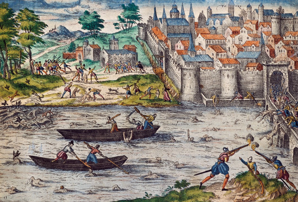 Massacres of Tours, juli 1562 under religionskriger mot huguenotter, gravering av Franz Hogenberg (1535-1590), Frankrike av Franz Hogenberg