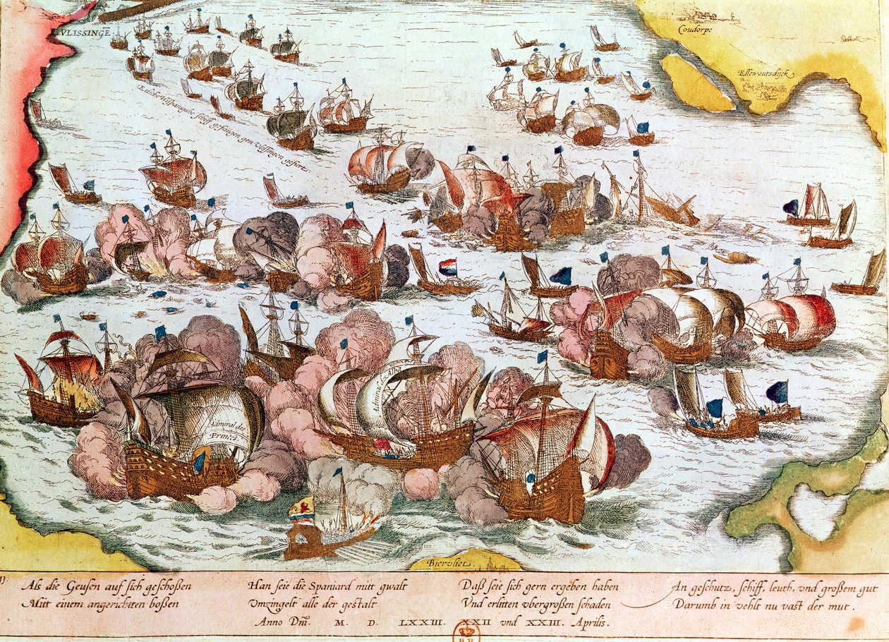 Sjøkamp mellom havets tiggere og spanjolene i 1573 av Franz Hogenberg