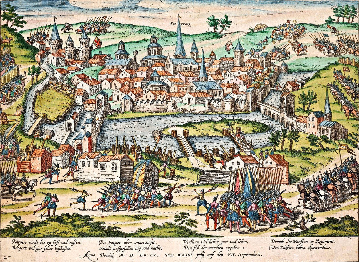Papister beleiret Poitiers, juli 1569, gravering av Franz Hogenberg (1535-1590), religionskriger, Frankrike av Franz Hogenberg