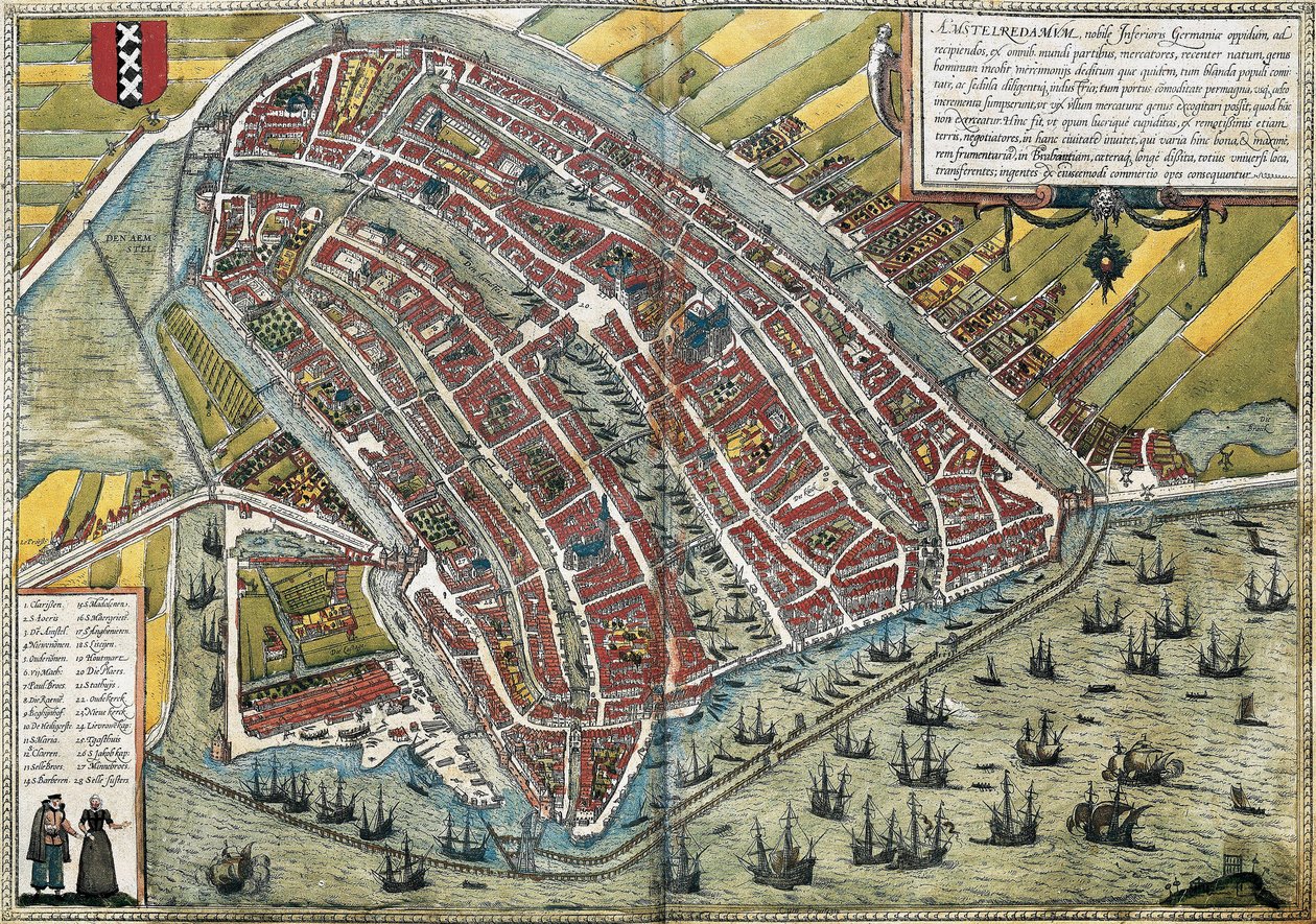Plan for Amsterdam (Amstelredamum), Nederland av Franz Hogenberg