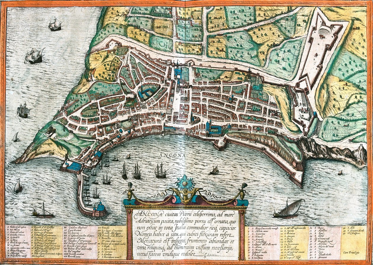 Plan for Ancona (Ancona), Italia (radering av Franz Hogenberg