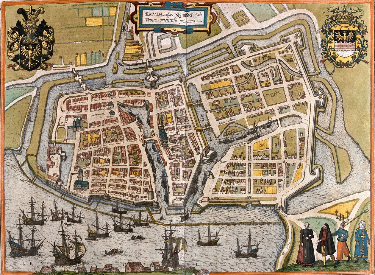 Plan av Emden (Emuda), Tyskland (radering av Franz Hogenberg