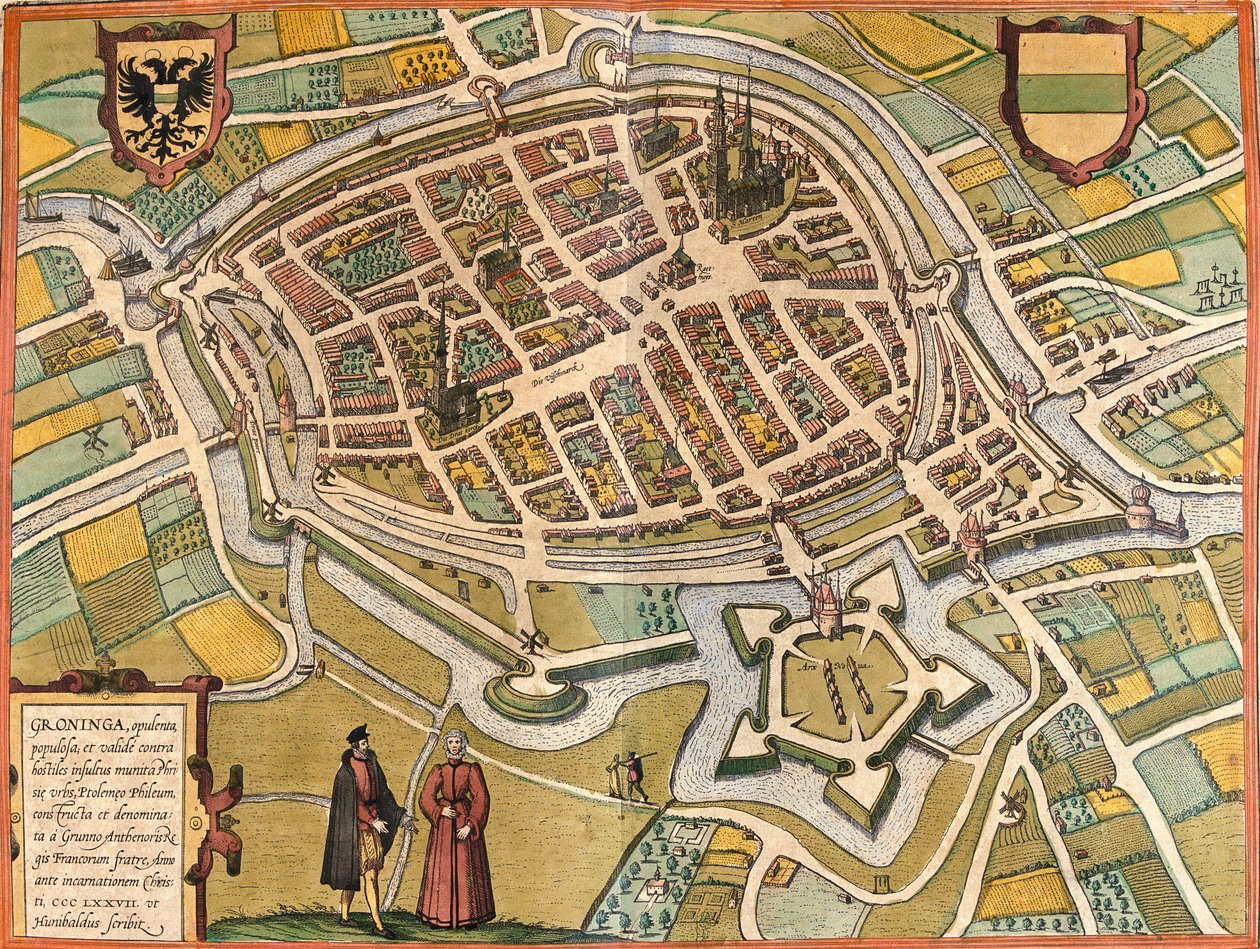 Plan over Groningen (Groninga), Nederland (radering av Franz Hogenberg