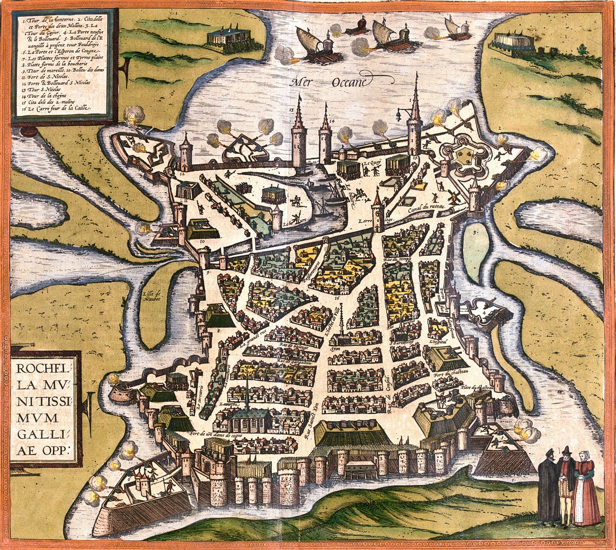 Plan av La Rochelle (Rochella), Frankrike (radering av Franz Hogenberg