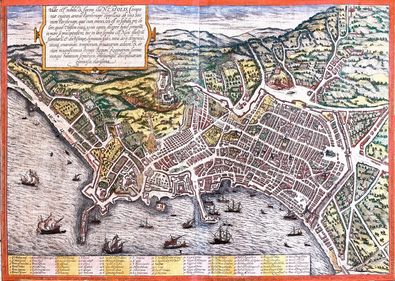 Plan av Napoli (Neapolis), Italia (radering av Franz Hogenberg