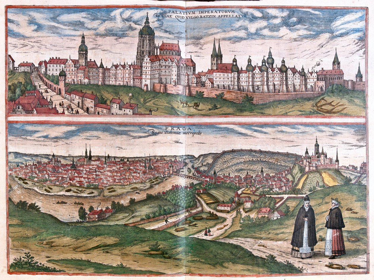 Praha, hovedstaden i kongeriket Böhmen, Tsjekkia (gravering av Franz Hogenberg