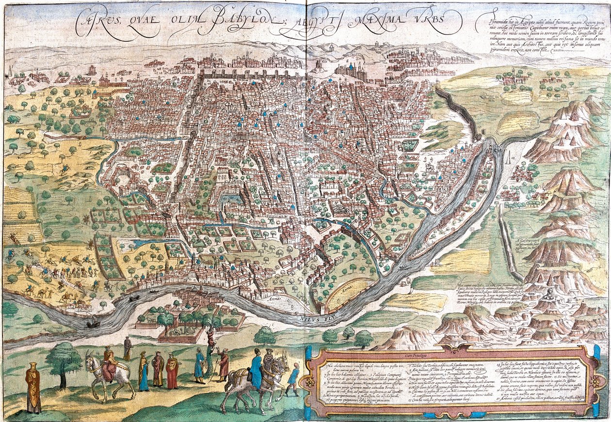 Utsikt over Kairo (Kairus) Egypt (etsing av Franz Hogenberg