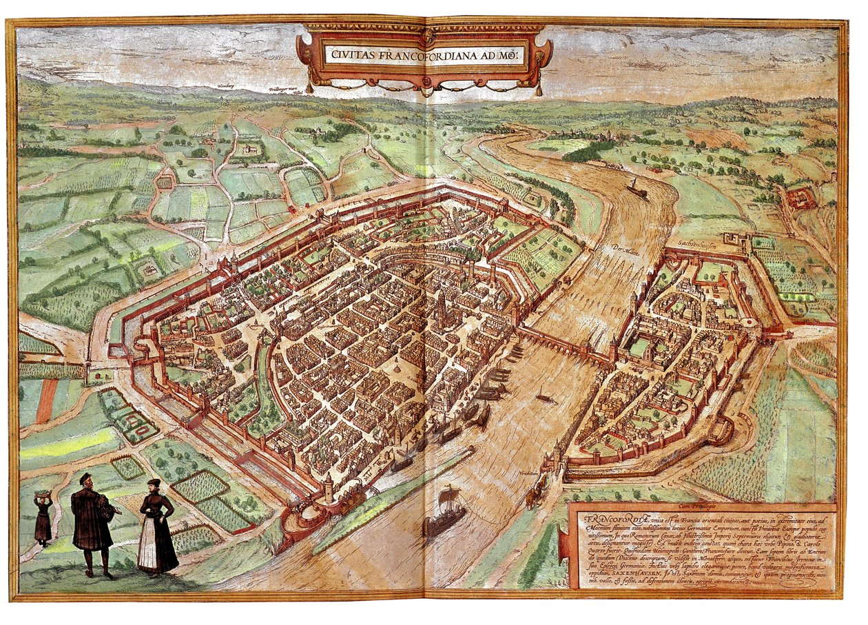 Utsikt over Frankfurt am Main, Tyskland (gravering av Franz Hogenberg