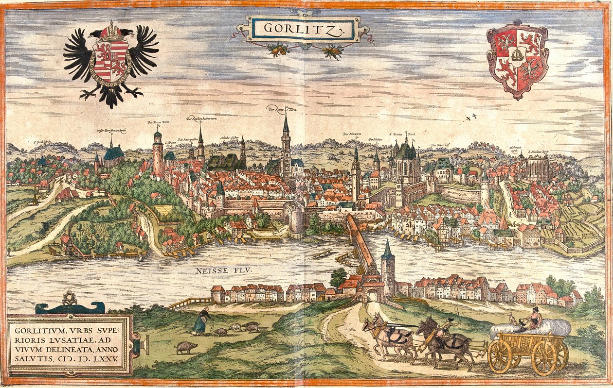 Utsikt over Gorlitz (Gorlitium), Tyskland (radering av Franz Hogenberg