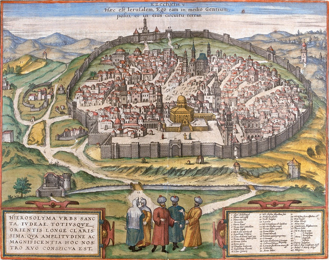 Utsikt over Jerusalem (Jerusalem), Israel (radering av Franz Hogenberg