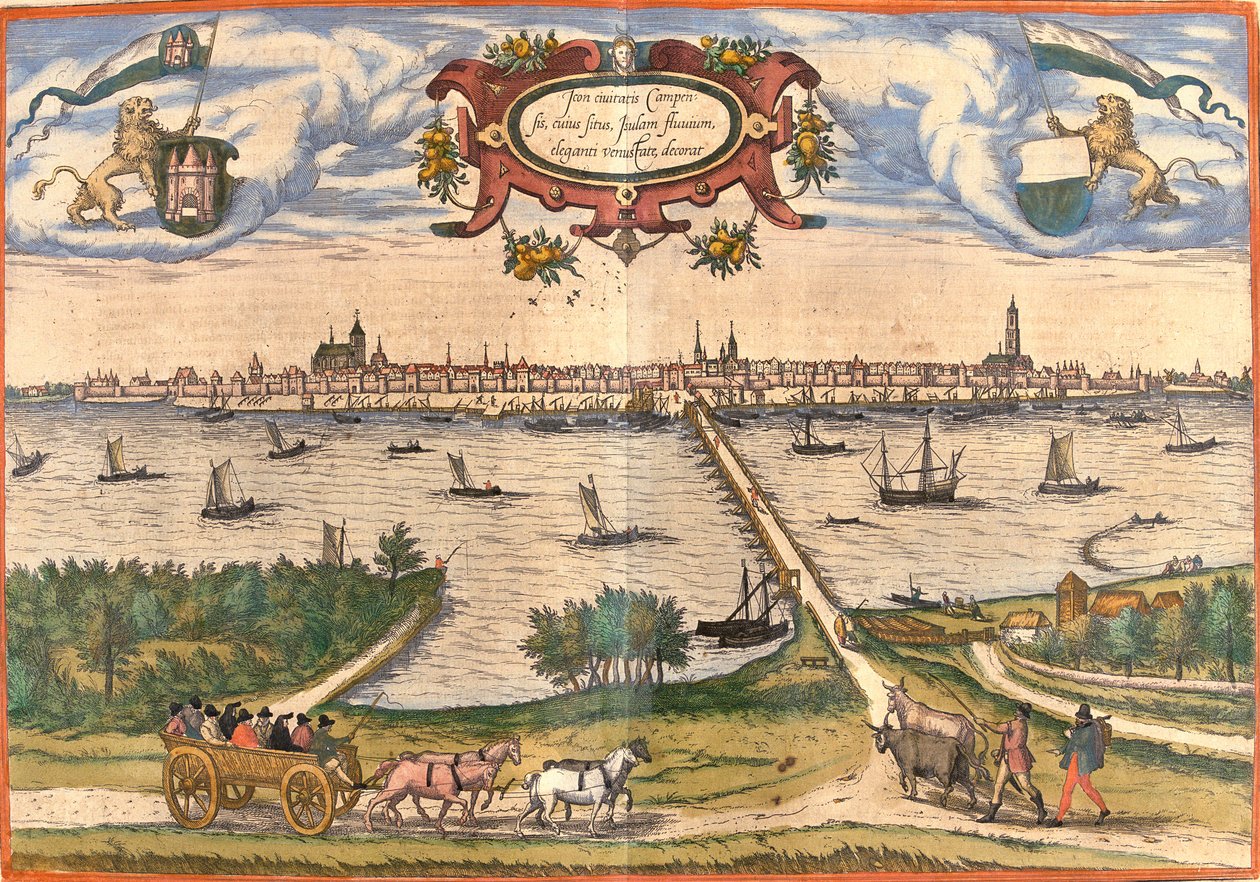 Utsikt over Kampen (Campensis), Nederland (radering av Franz Hogenberg